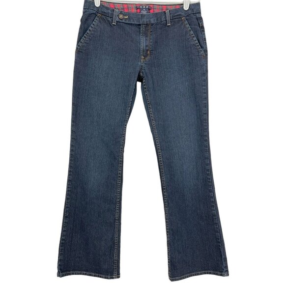 Thre3 Women's Denim Jeans Size 10 Boot Cut Mid Rise Stretch Four Pockets Navy - Picture 1 of 11